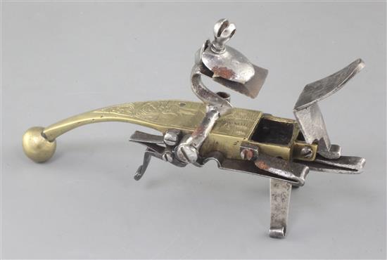 A brass and steel Tinder pistol c.1650-80, probably Nurnberg, 6.75in.